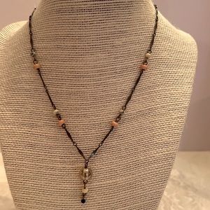 Dark Tone Metal and Beaded Artisan Style Short Necklace